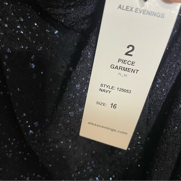 Alex Evenings Sequin Mock Two-Piece Gown Missing Jacket Navy Women’s Sz 16 - Picture 7 of 9